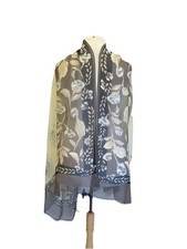 Y Nina Ricci Paris Silk Chiffon Scarf Floral Print Sheer Lightweight Wrap Shawl