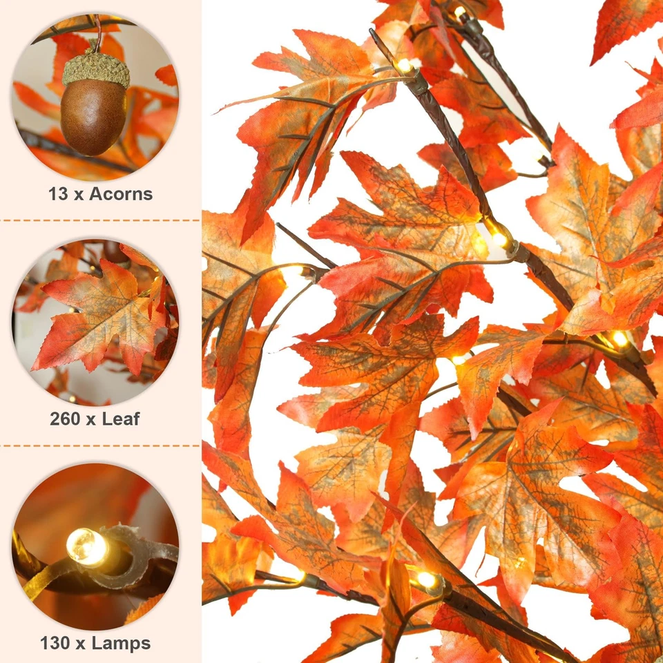 Paquete de 2 árboles de arce iluminados LED 130 6 PIES - Decoración de Acción de Gracias Artificial Tr... Foto 2 de 4