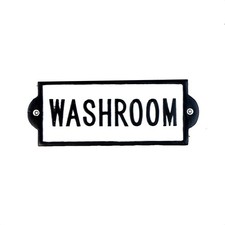 White Metal Washroom Door Sign Farmhouse Bathroom Wall Plaque Rustic Home Decor