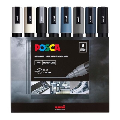 Markers Set, 8 Medium Paint Markers 5M   Mono Tone   White, Ivory, Silver, Gr...