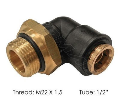 PLC Swivel Male Elbow DOT 1/2in X M22 part# 6131505C1, 20999384, 177.12C698M22