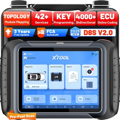 XTOOL D8S V2.0 Car Bidirectional OBD2 Scanner ECU Coding Key Programmer Topology