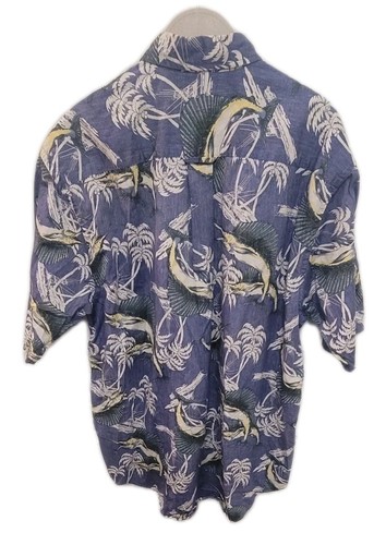 VTG Nautica Short Sleeve Cotton Marlin Swordfish AOP Hawaiian Button Shirt L/XL - Picture 2 of 10