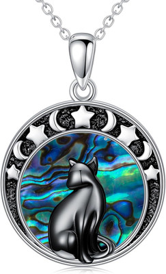 Witch Necklace Black Cat Moon Phase Pendant Sterling Silver Wiccan Pagan Jewelry