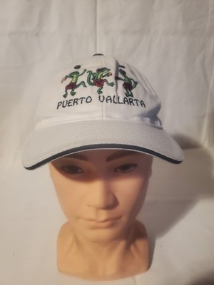Puerto Vallarta Dancing Frogs Embroidered Hat White Adjustable Baseball Cap...