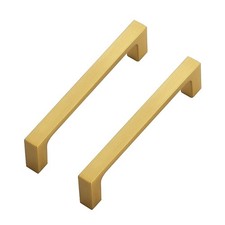 Brushed Brass Cabinet Handles 4 Inch Solid Square Kitchen Drawer Pulls 5 PCS