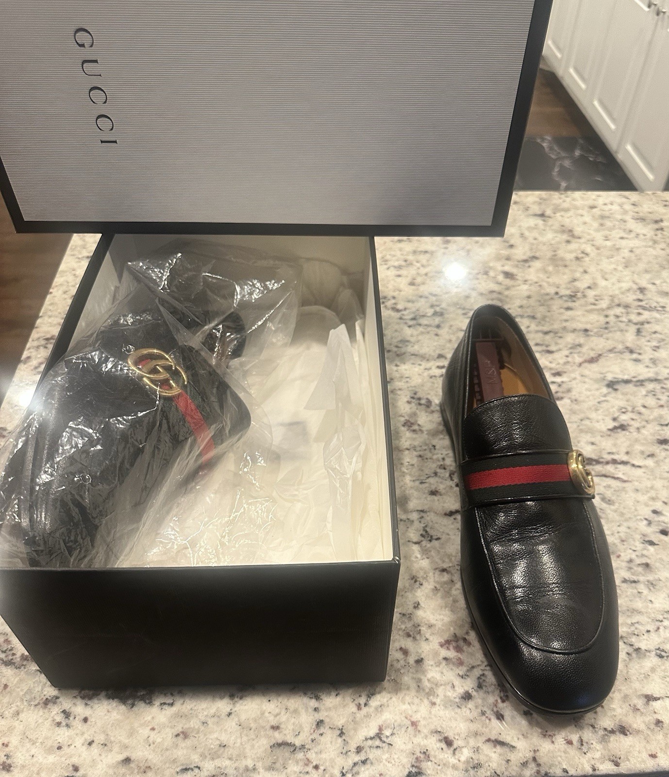 Gucci Mens Black Leather Loafers Size 11 Luxury Slip-On Shoes