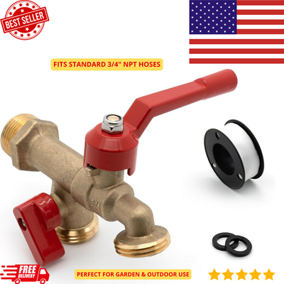#ad Outdoor Garden Tap Dual Outlet Brass Faucet 3 4quot; NPT Wall Mounted Hose Splitter $37.99