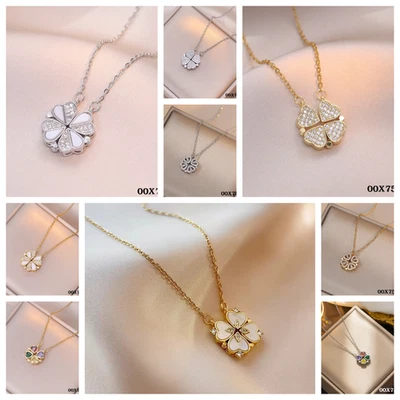 Damen Halskette Kleeblatt Herz Anhänger Edelstahl Zirkonia Gold Silber Roségold - Bild 1 von 4