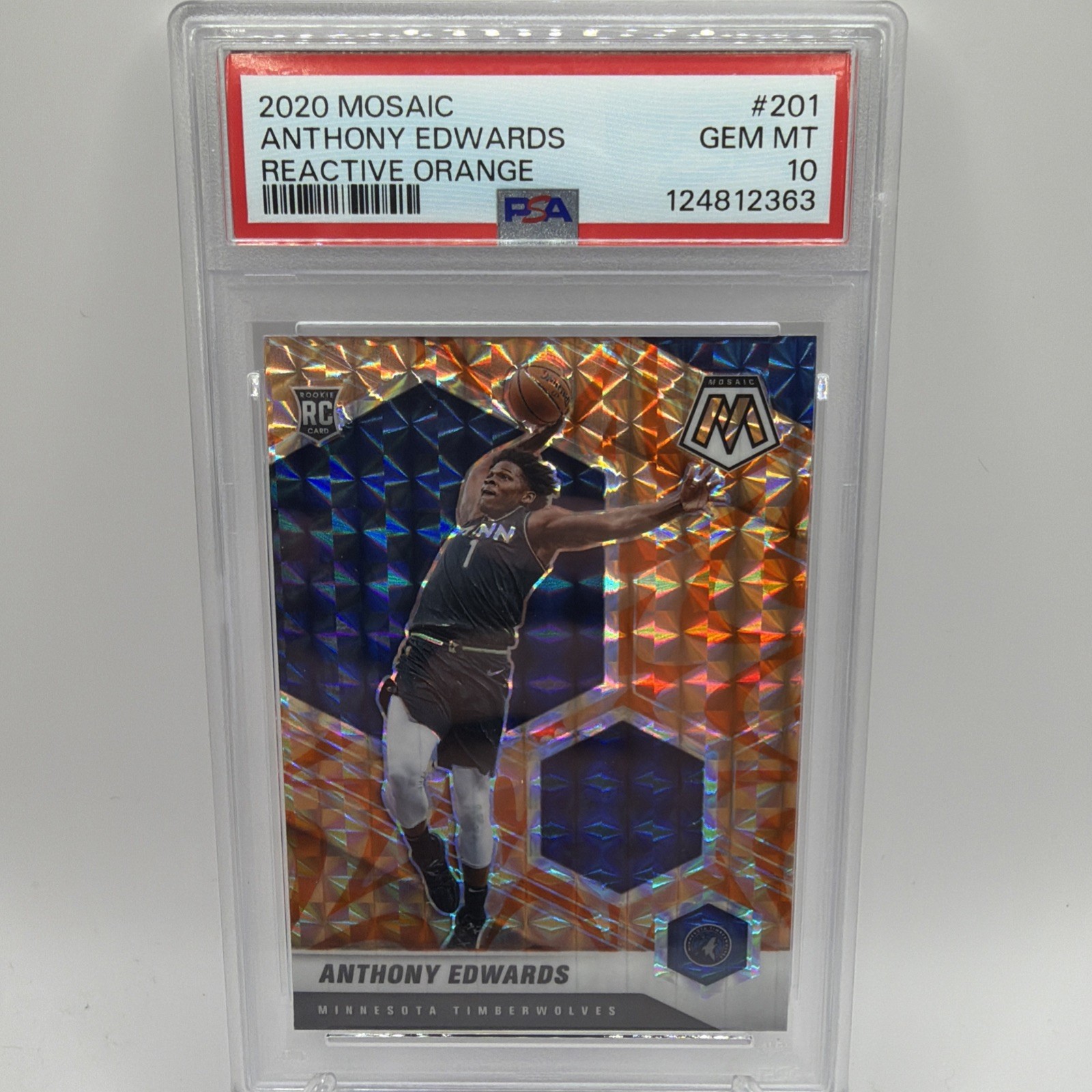 86022258 Anthony Edwards 2020 Panini Mosaic #201 Reactive Orange RC PSA 10
