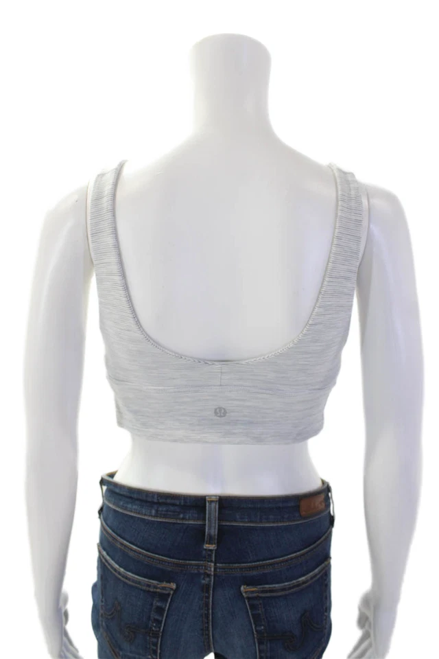 Бюстгальтер спортивный женский Lululemon эластичный в полоску с глубоким круглым вырезом белый размер 4 - Изображение 3 из 4