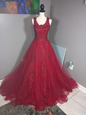 JVN By Jovani Red Embellished Tulle Ball/Party Gown Size 4