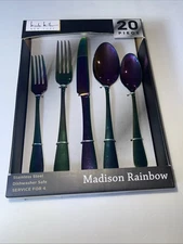 Nicole Miller 20-Piece Rainbow Flatware Set - Modern Stainles Steel Kitchen U...