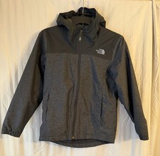 The North Face Boys 10/12 Grey Hooded Fleece Jacket Waterproof Windproof Dryvent