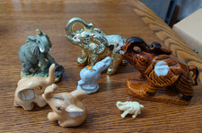 Vintage LOT OF 7 Miniature ELEPHANTS Various Materials and Sizes 7" to 2"