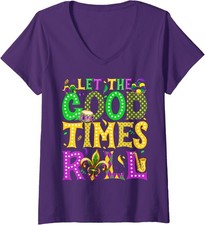 Mardi Gras Let The Good Times Roll Carnival Ladies' V-Neck Tshirt