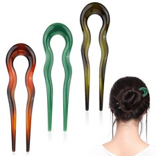 3Pcs French Hair Pin U Shaped Hair Sticks Plastic Hair Fork for Women 3 Colors