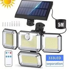 4-Head 333 LED Solar Motion Sensor Wall Light Outdoor Garden Security Flood Lamp