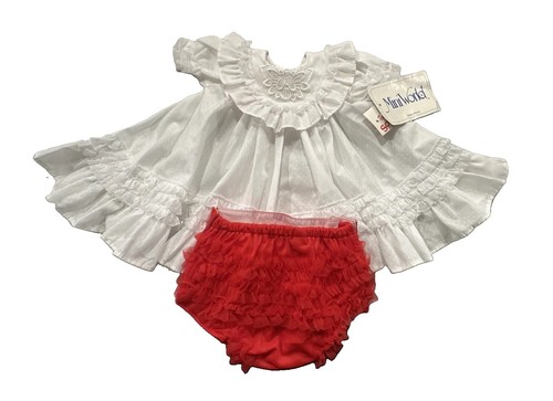 Vintage 2pc Baby Dress White & Red Handi-Panti Diaper Cover 0-13 lbs Newborn