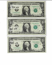 1988A $1 Federal Reserve 'WEB' notes--(LOT OF 3)fr.1917-F--TOUGH SCARCE NOTES
