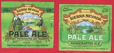 SIERRA NEVADA PALE ALE LOT DE 2 ÉTIQUETTES AVANT DIFFÉRENTES BOUTEILLES DE BIÈRE