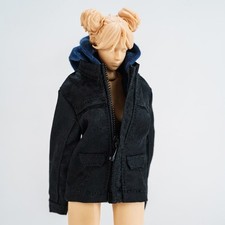 Male Female 1/12 Black Hooded Jacket Top Model Fit 6'' Romankey Notaman Figures