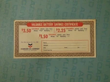 Standard Oil Company, 1968 Atlas Battery savings certificate, Louisville KY