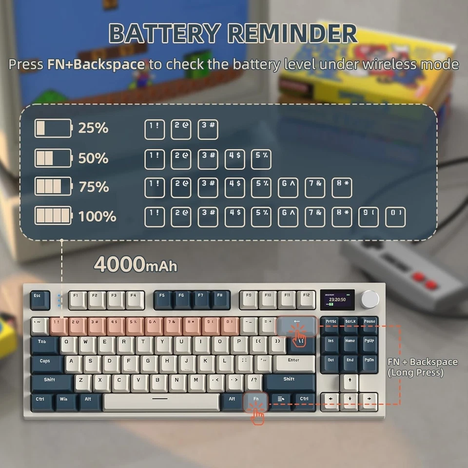 ATTACK SHARK K86 Wireless Mechanical Keyboard with TFT Color Display & Knob BT - Image 4 of 4