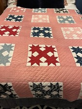 Antique Quilt Handmade Americana Botch Handle Stars 70x82 Cotton