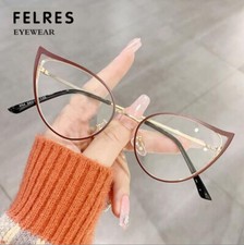Women Metal Cat Eye Anti-Blue Light Eyeglasses Clear Lens Classic Glasses Frames