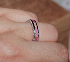 inlaid lab fire opal ring gems silver plate jewelry engagement wedding evening