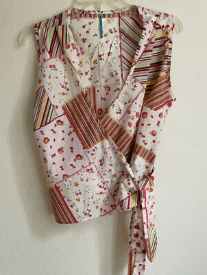 Hot Source Floral Print Wrap Tie Summer Blouse 100% Cotton Light Weight