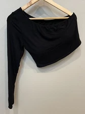 Klassy Network Women's 3XL Black One Shoulder Crop Top Long Sleeve Lounge Active