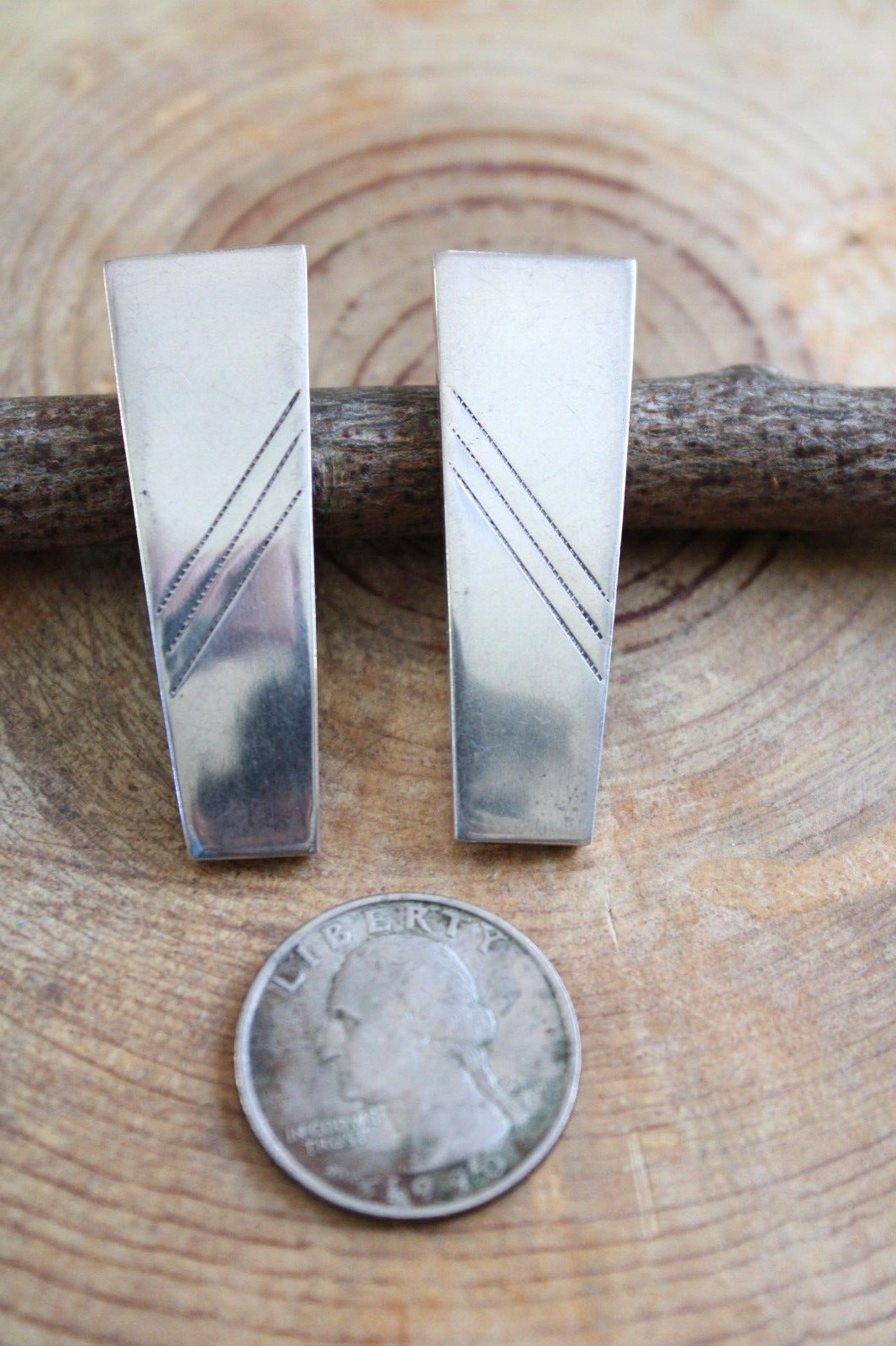 Sterling Silver puffed Rectangle Earrings Navajo - image 3