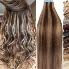 AAA Tape In Russian Human Hair Extensions 60PCS Full Head Skin Weft Balayage