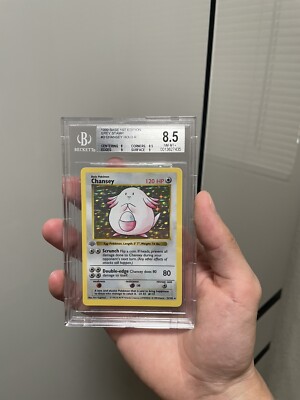 grey first edition pokemon cards Grey stamp Chansey 1st Edition Base Set BGS 8.5 (HIGHEST POP) Pop 1