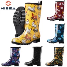 HISEA Women Rain Boot Waterproof Comfort Pull On Mud Garden Boot Printed Wellies