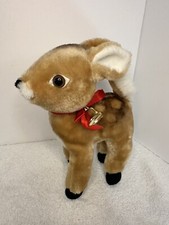 Applause Reindeer Plush With Red Ribbon  Bell 10  Brown  White 1985