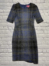 BETSEY JOHNSON Asymmetrical Sheath Dress Size 0 Gray Plaid Faux Wrap Career