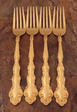 Oneida Gold Beethoven Set of 4 Dinner Forks Golden Stainless Flatware Lot C
