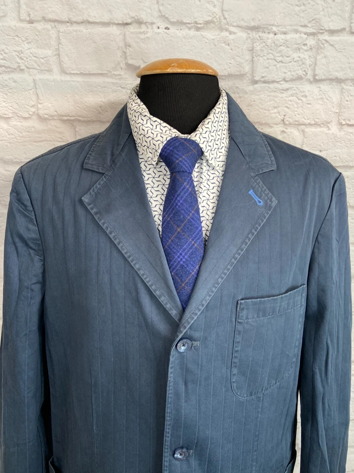 Abrigo Blazer Chaqueta Abrigo Deportivo Robert Graham Para Hombres Azul Rayas ALGODÓN TALLA 44R Foto 2 de 4