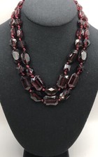 Vintage Cherry Red Faceted Bead Necklace Double Strand Acrylic Multi-Shape