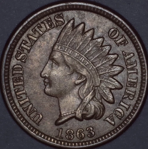 1863 Indian Head Cent AU-UNC /   (1080p Video)