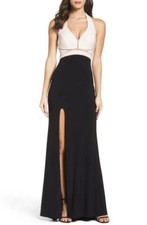   New Xscape V Neck Sleeveless Gown  Sz 8   Blush/Black  #462 
