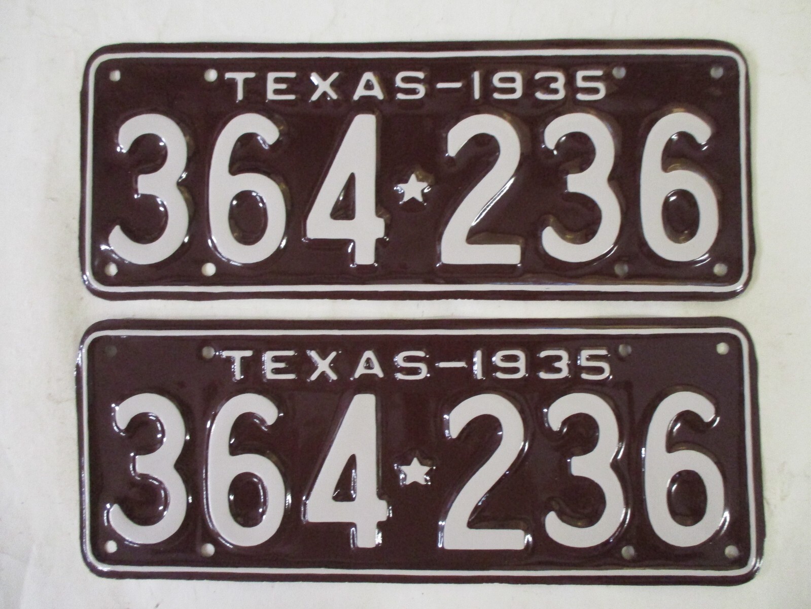 PAIR 1935 Texas SHOW CAR READY License Plate Tag BRILLIANT CLEAR W