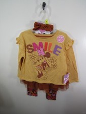 New Disney Junior Minnie 4 Piece Set Top Skirt Legging Hair Bow Size 3T Brown