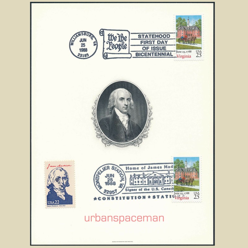 BEP Souvenir Card PV4 James Madison Virginia Ratification Constitution 2345 FDoI