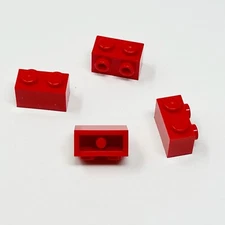 11211 LEGO Parts Brick Modified 1x2 w/ Studs On One Side RED (4)