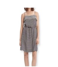 Madewell 100 Silk Black  Cream Striped Spaghetti Strap Sleeveless Midi Dress 8