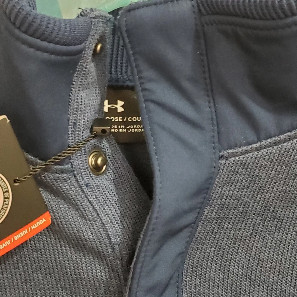 Suéter Pullover Under Armor Polar 1/4 Snap Storm Juvenil L Azul Brezo Acanalado Foto 4 de 4